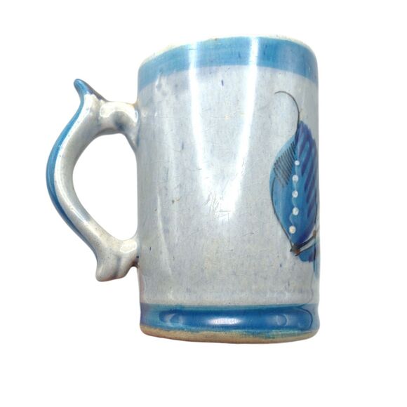 Vintage Art Pottery Coffee Mug Stein With Handle Blue Bird Tonala Mexico 4.5" - Picture 5 of 11